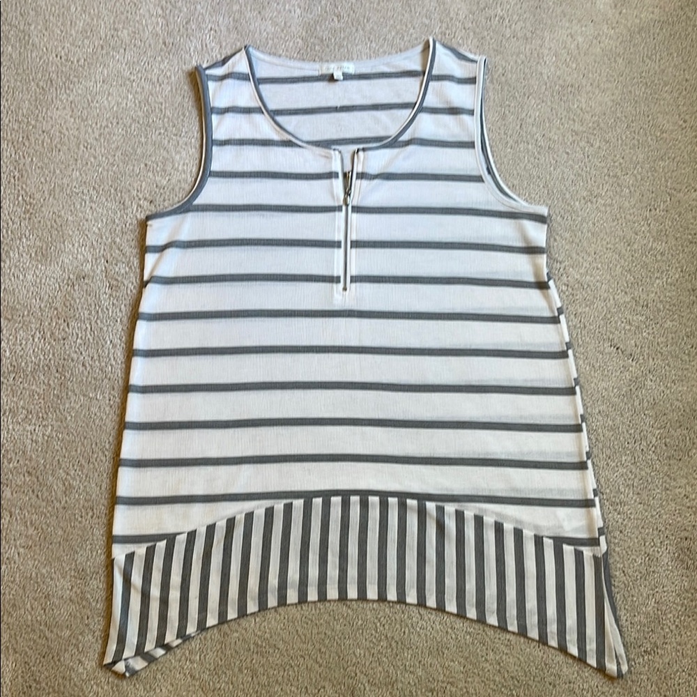 Ava James White & Grey Striped 1/4 Zip Tank Top